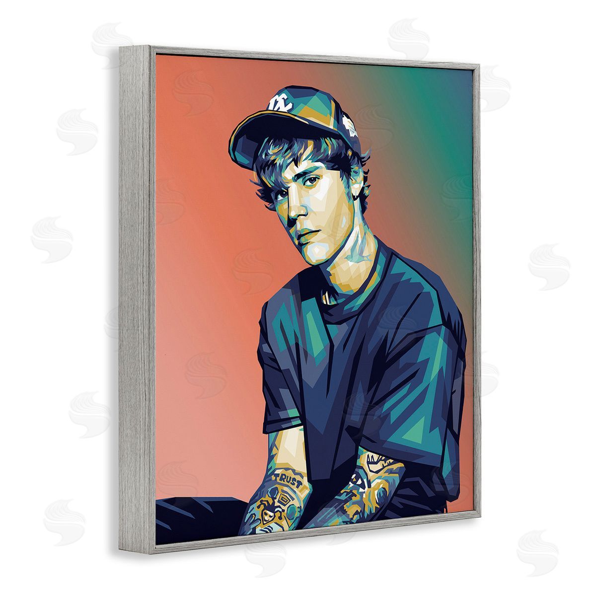 Birch & Ink Justin Portrait with Hat Gray Framed Giclee Wall Art Print