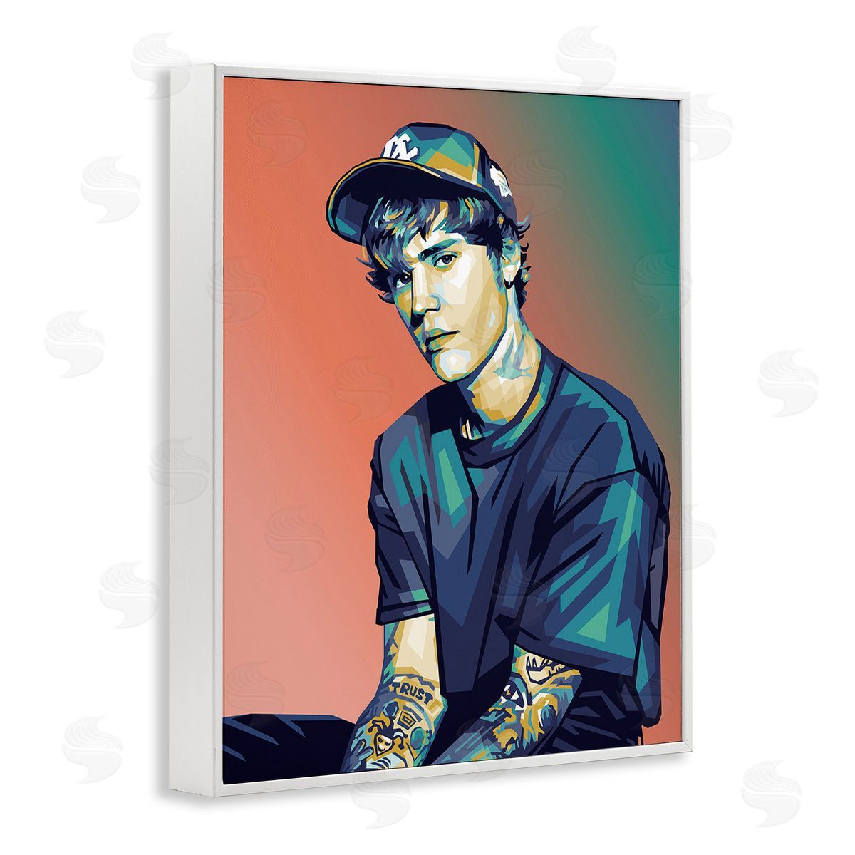 Birch & Ink Justin Portrait with Hat White Framed Giclee Wall Art Print