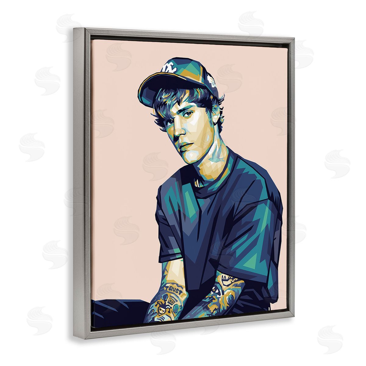 Birch & Ink Justin with Peach Hues Gray Floating Frame Canvas Wall Art Print