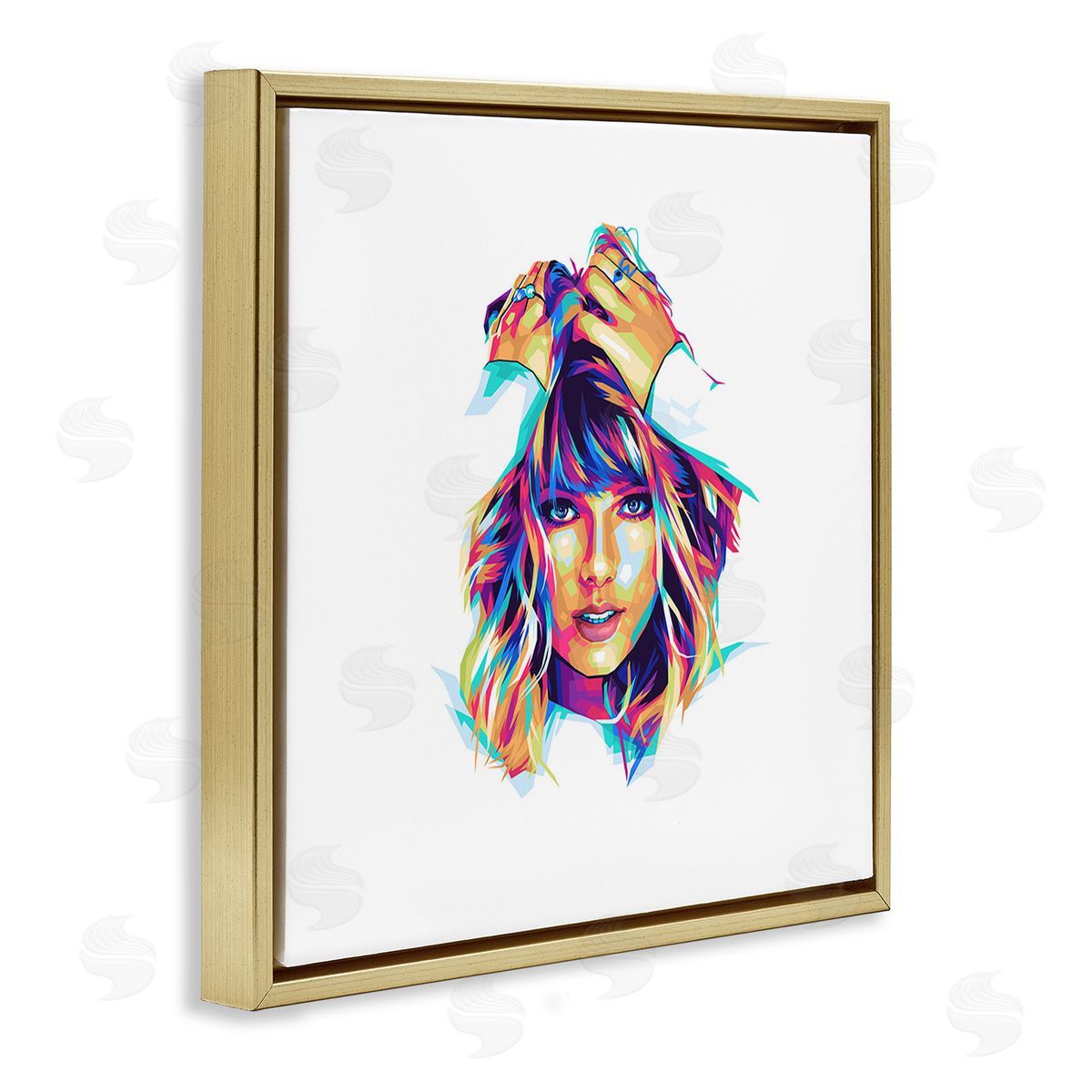 Birch & Ink Bold Taylor on White Gold Floating Frame Canvas Wall Art Print