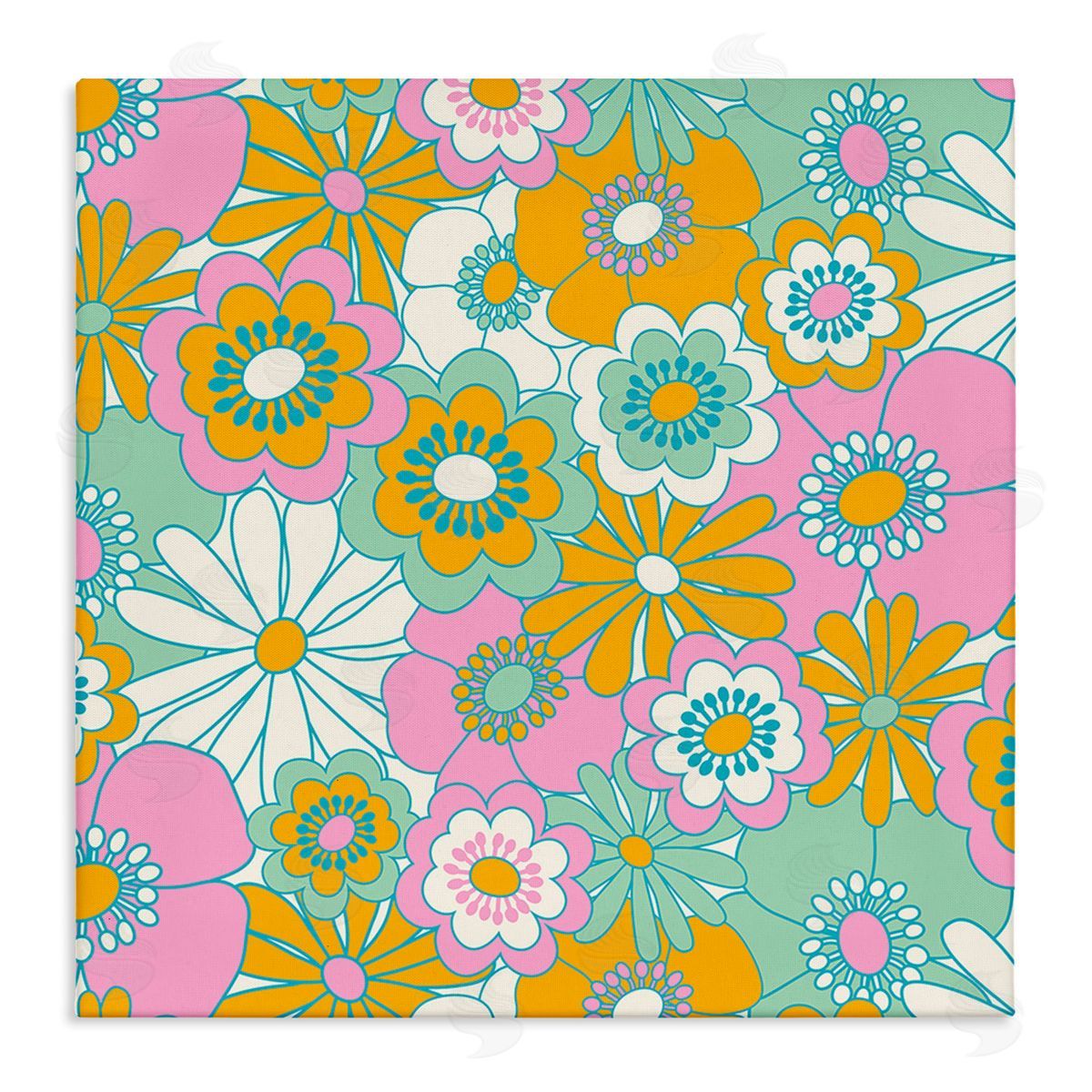 Carrie Cantwell Groovy Flower Pattern Canvas Wall Art Print