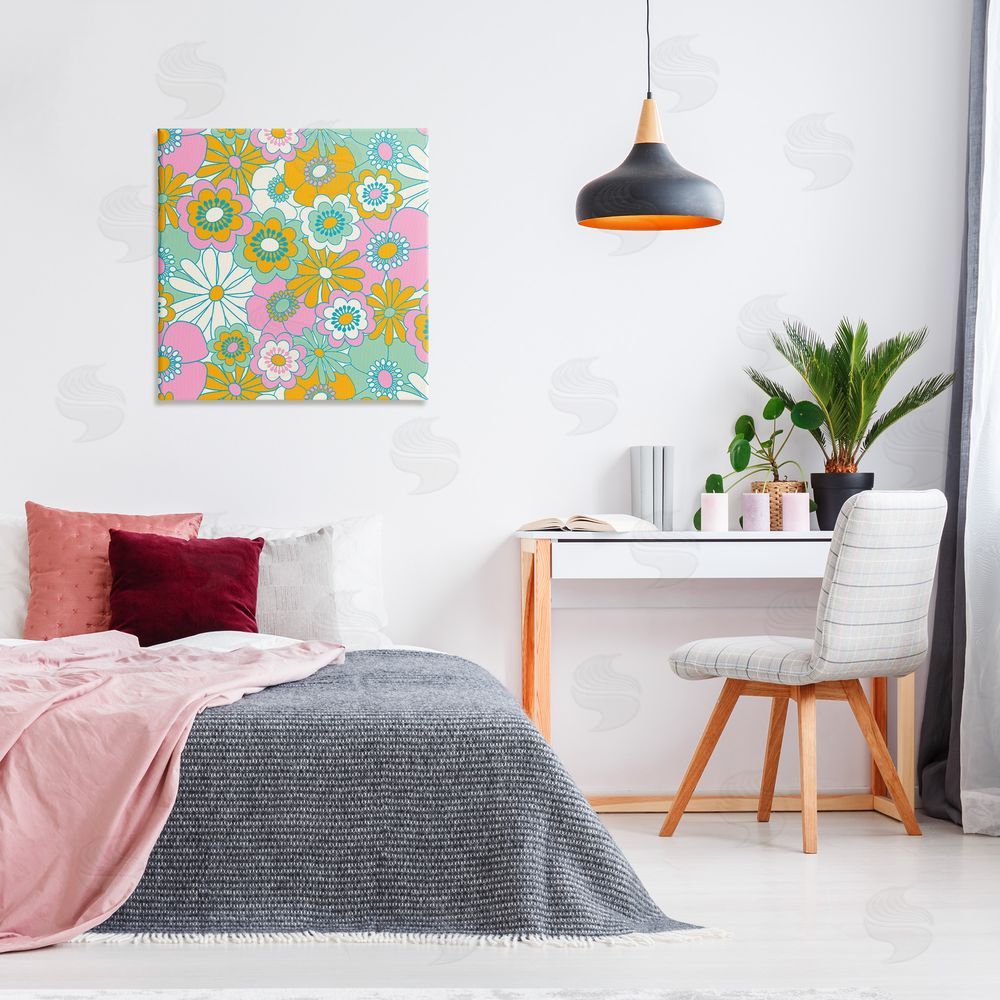 Carrie Cantwell Groovy Flower Pattern Canvas Wall Art Print in Room