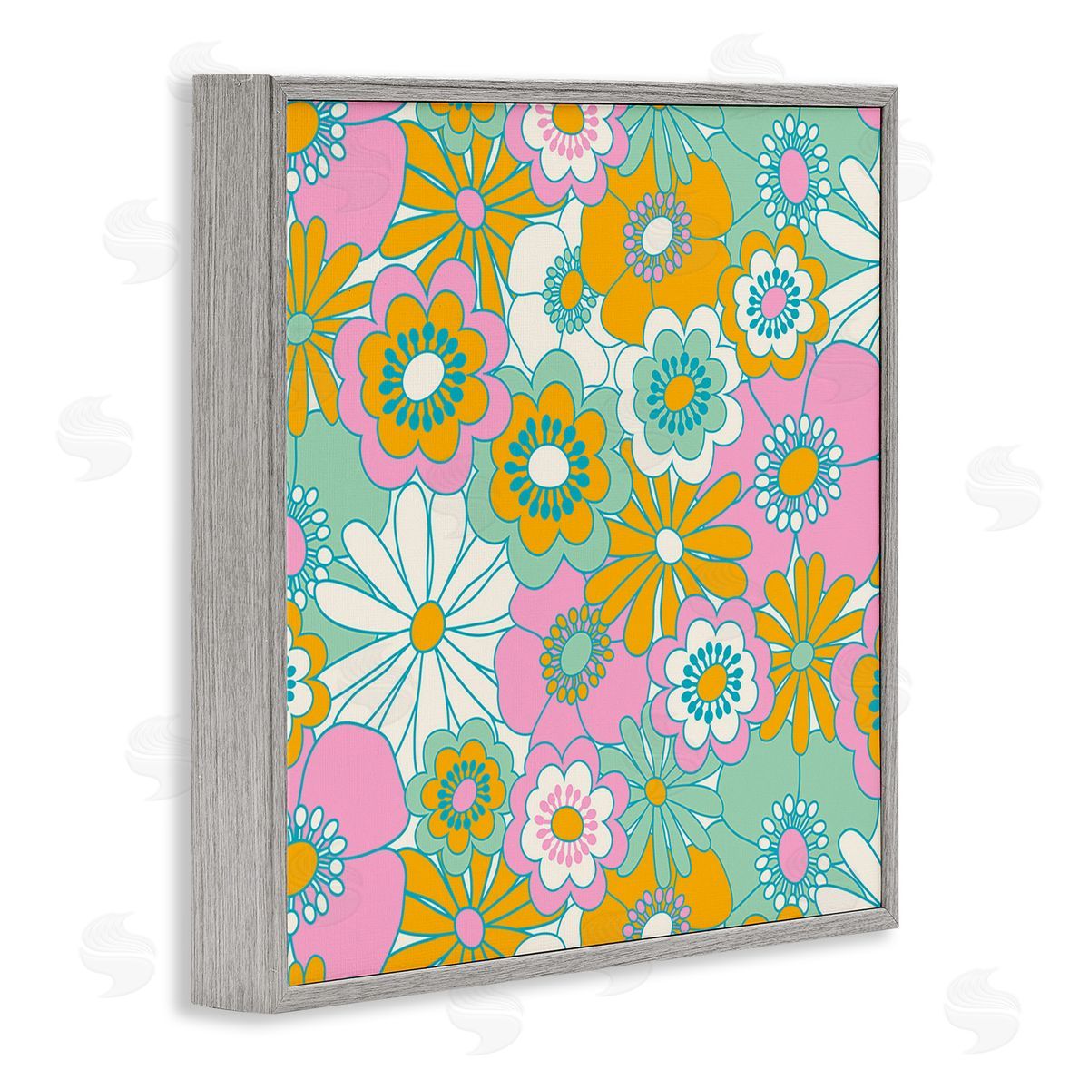 Carrie Cantwell Groovy Flower Pattern Gray Framed Giclee Wall Art Print