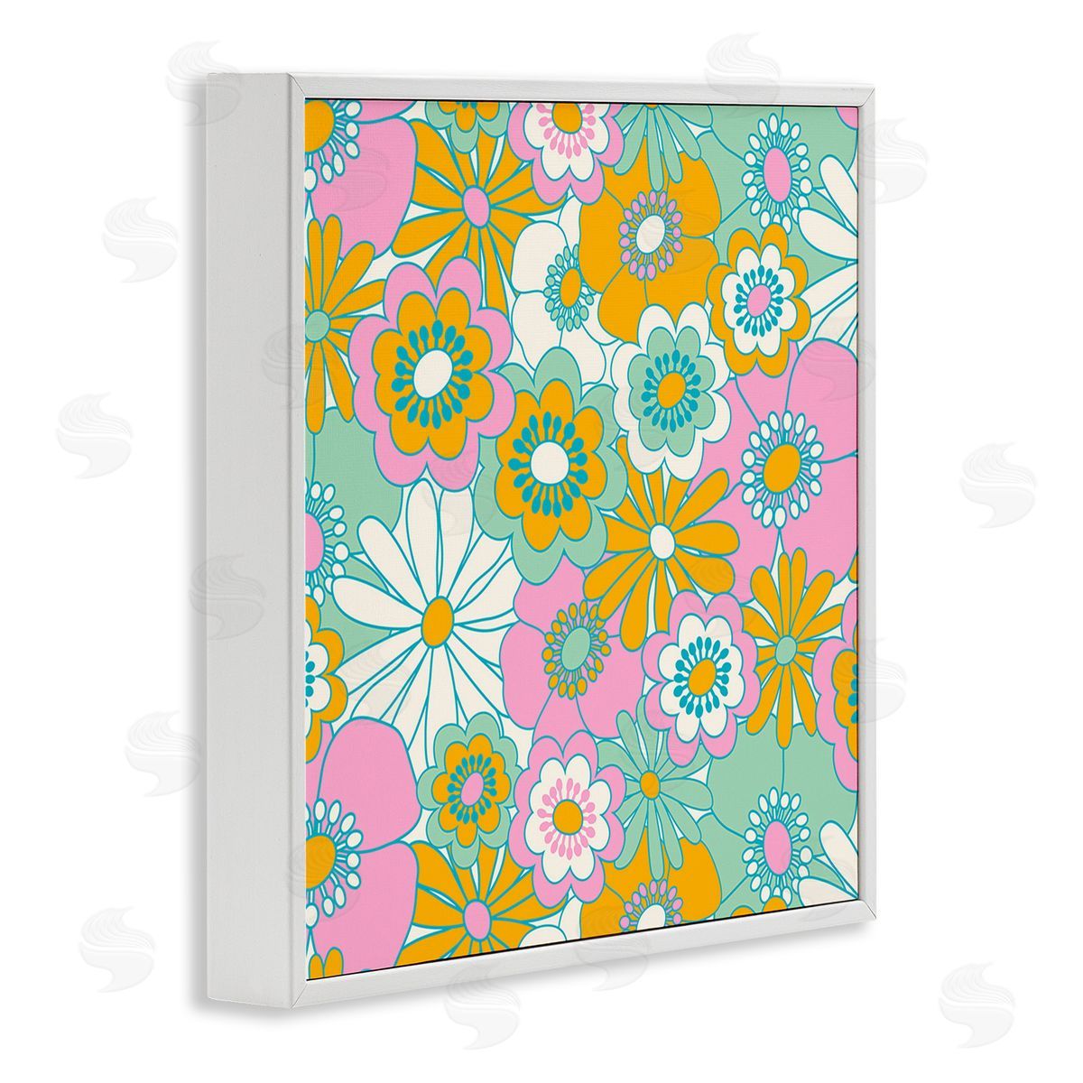 Carrie Cantwell Groovy Flower Pattern White Framed Giclee Wall Art Print