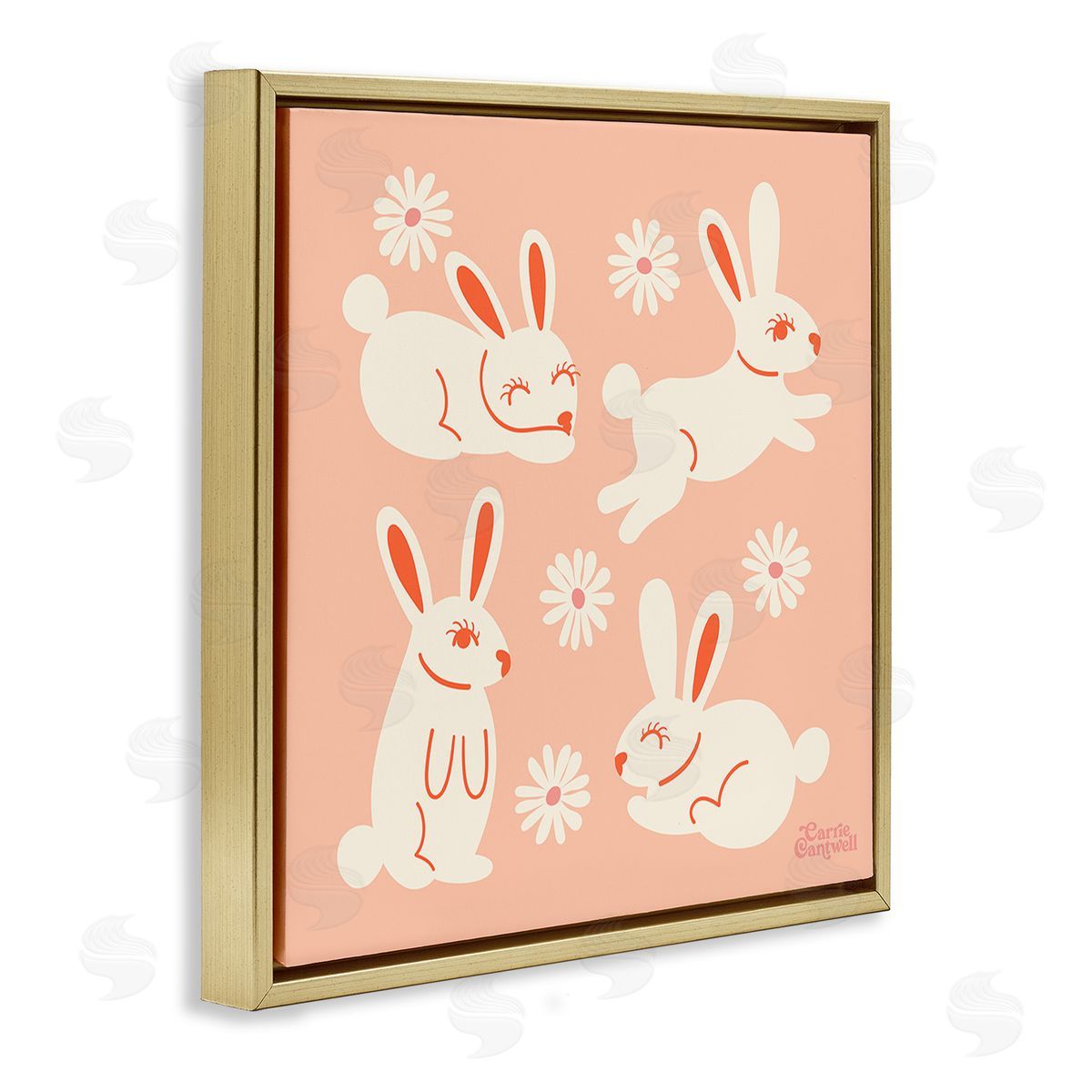 Carrie Cantwell Minimal Rabbits Pattern Gold Floating Frame Canvas Wall Art Print