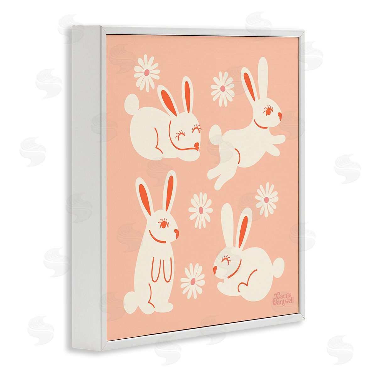 Carrie Cantwell Minimal Rabbits Pattern White Framed Giclee Wall Art Print
