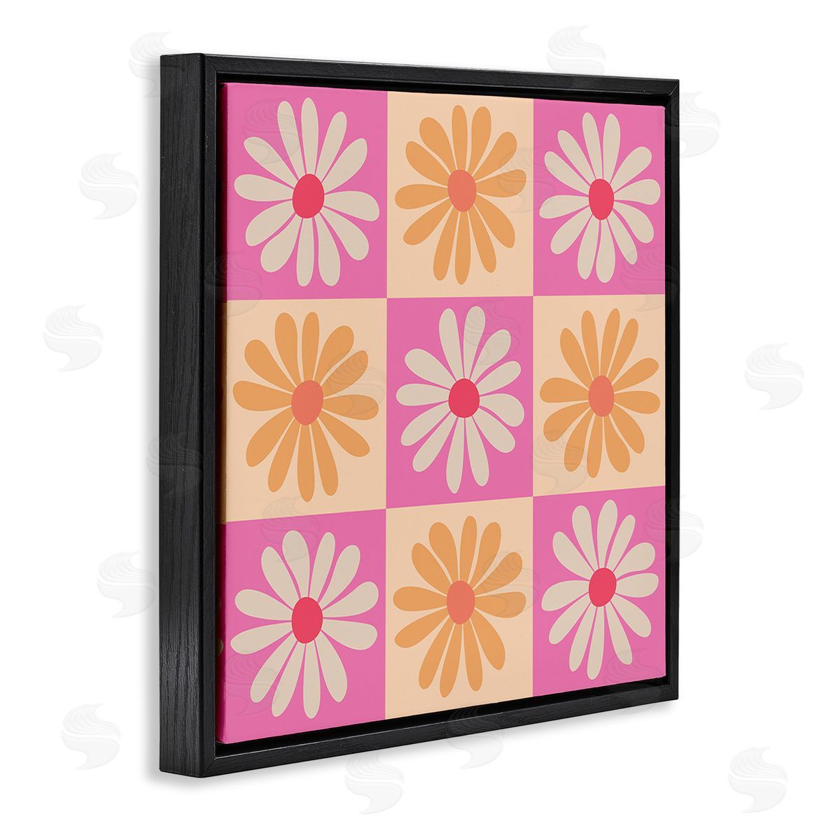 Carrie Cantwell Checkered Flower Pattern Black Floating Frame Canvas Wall Art Print