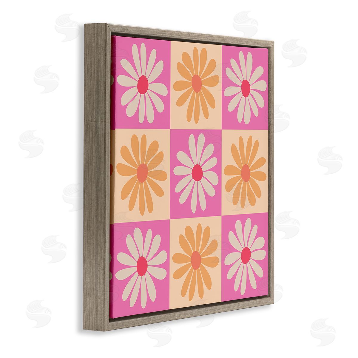 Carrie Cantwell Checkered Flower Pattern Brown Floating Frame Canvas Wall Art Print
