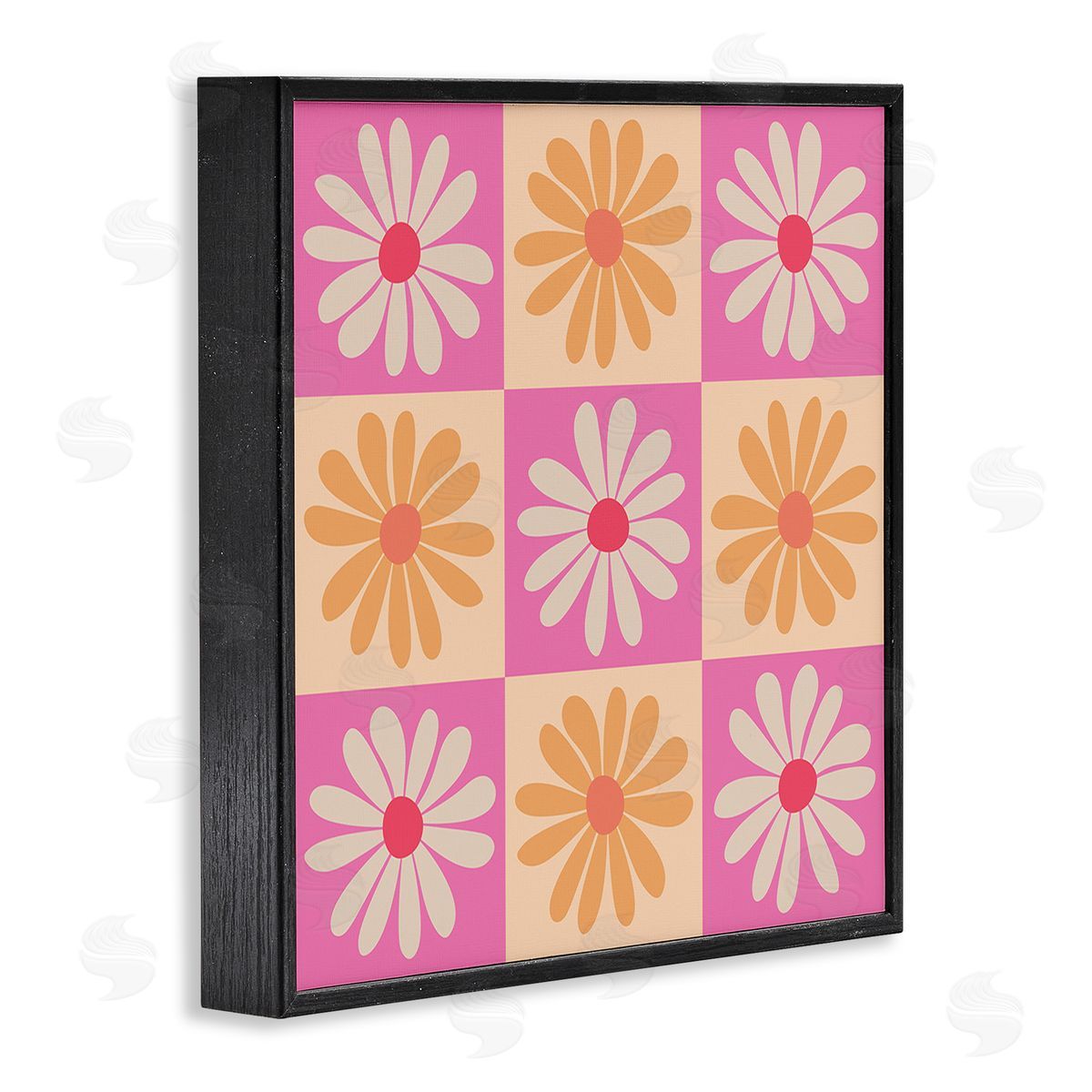 Carrie Cantwell Checkered Flower Pattern Black Framed Giclee Wall Art Print