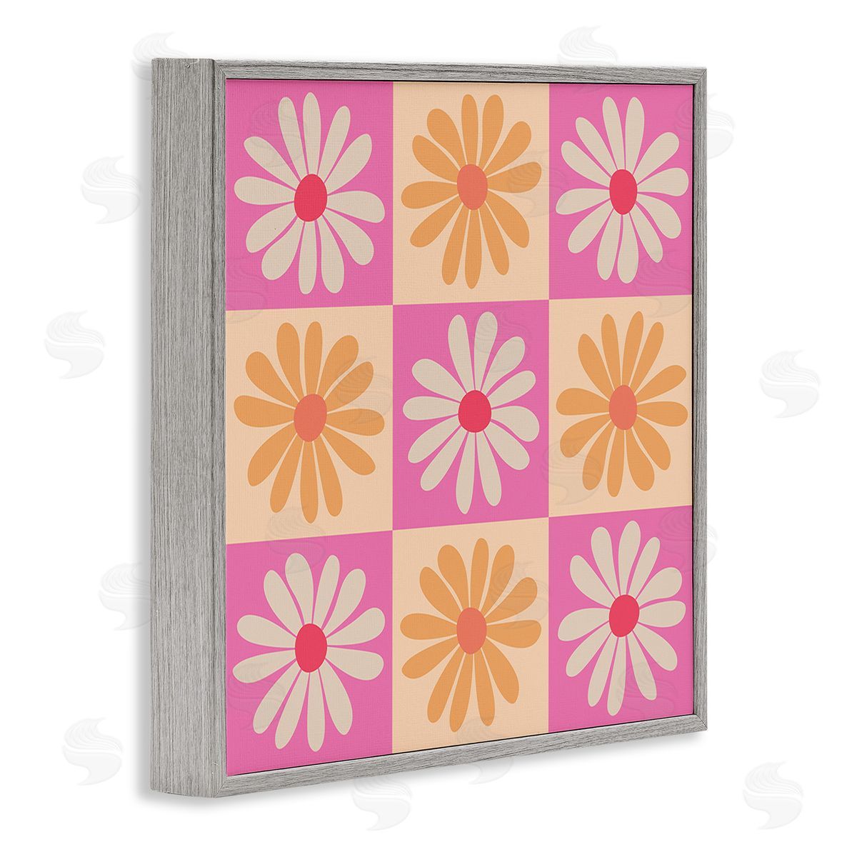 Carrie Cantwell Checkered Flower Pattern Gray Framed Giclee Wall Art Print