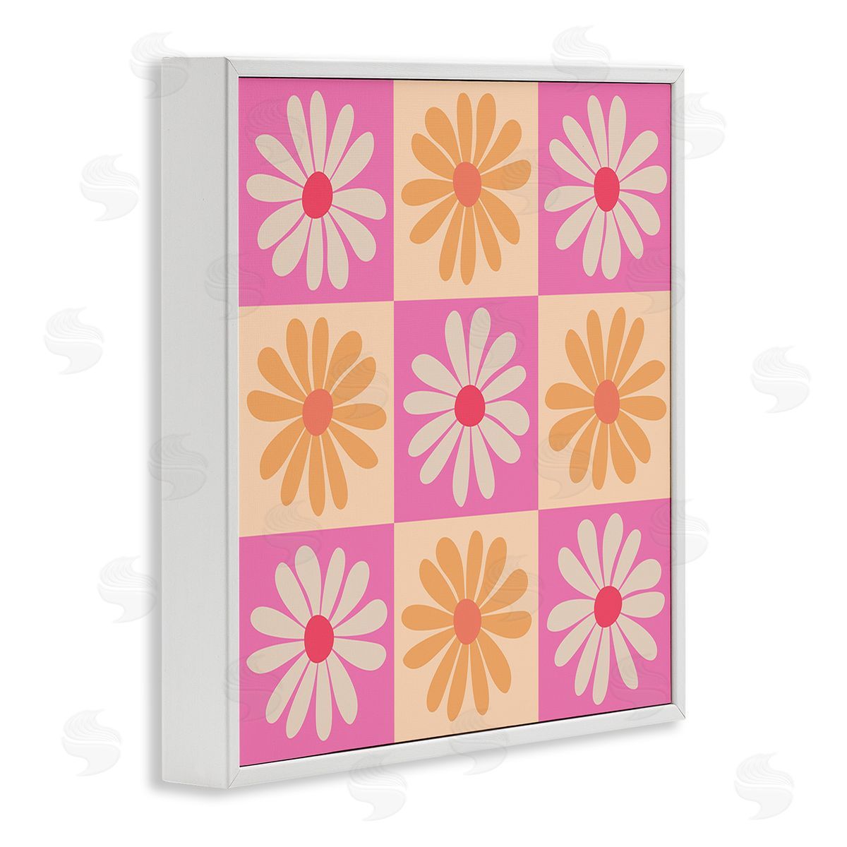 Carrie Cantwell Checkered Flower Pattern White Framed Giclee Wall Art Print