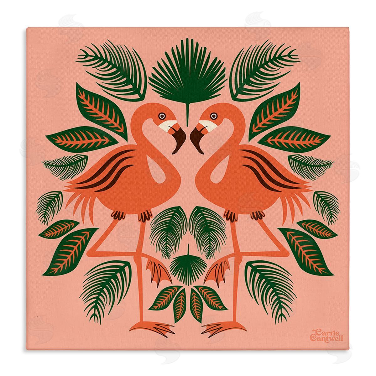 Carrie Cantwell Symmetrical Tropical Flamingos Canvas Wall Art Print