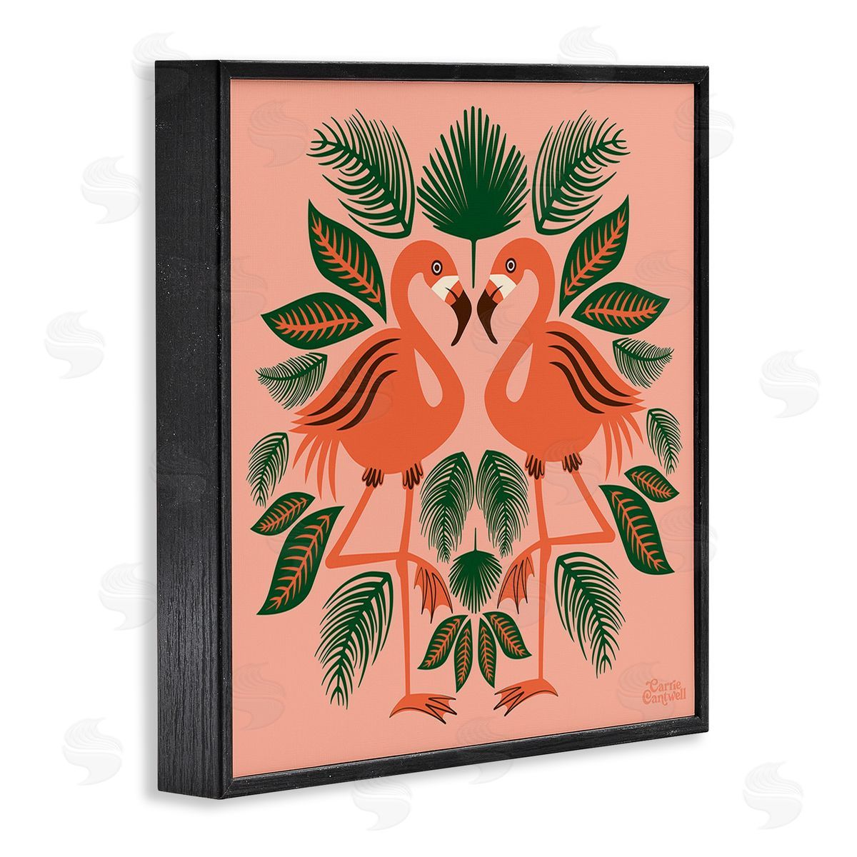 Carrie Cantwell Symmetrical Tropical Flamingos Black Framed Giclee Wall Art Print