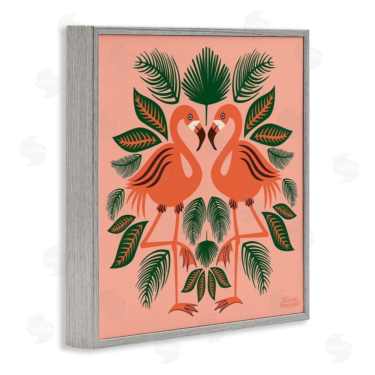 Carrie Cantwell Symmetrical Tropical Flamingos Gray Framed Giclee Wall Art Print