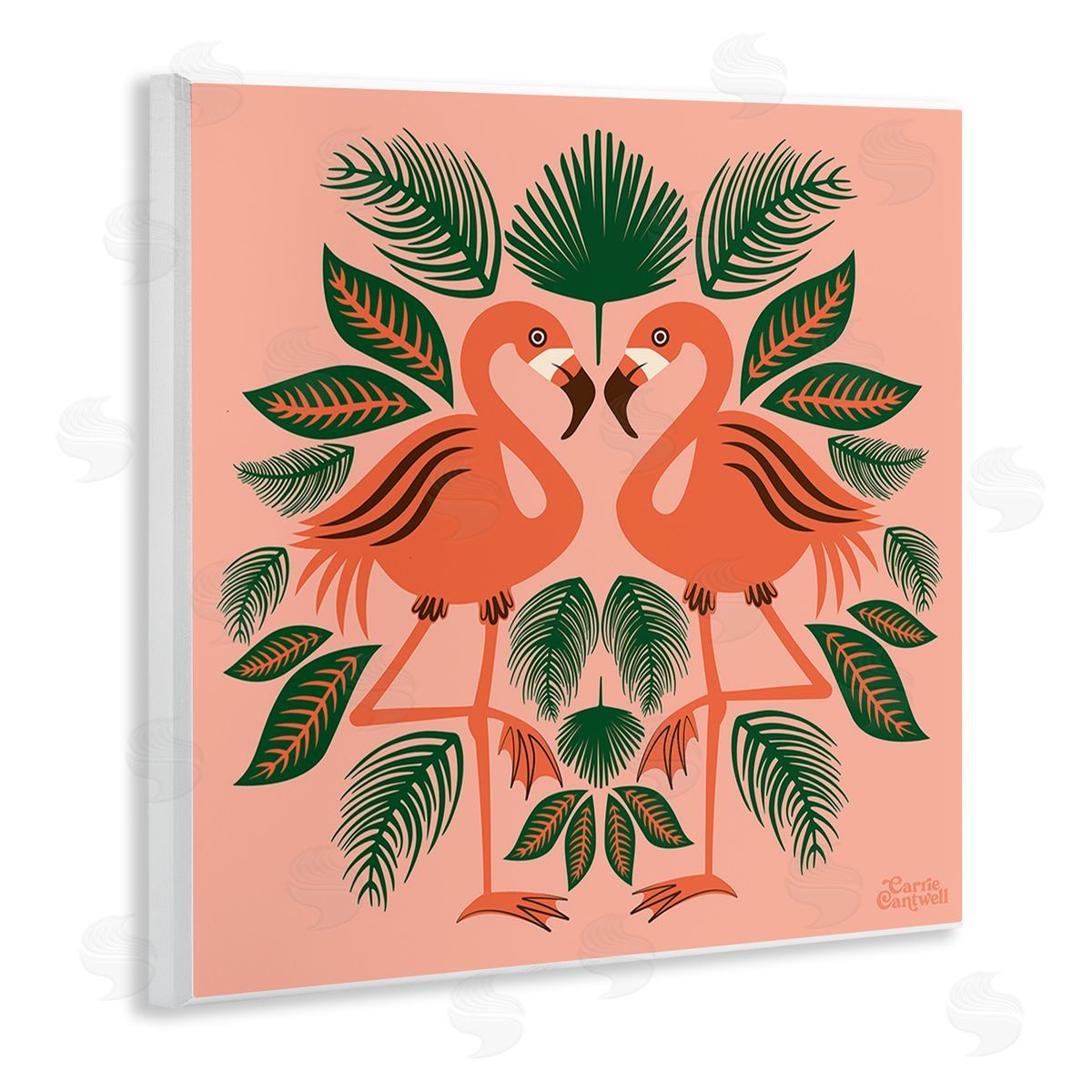 Carrie Cantwell Symmetrical Tropical Flamingos Wooden Wall Plaque Art Print