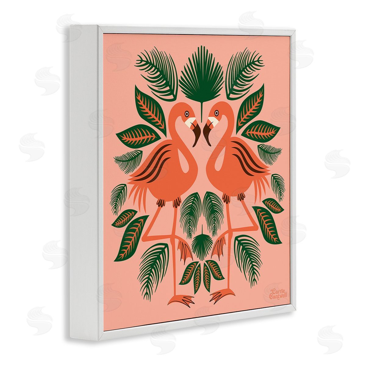 Carrie Cantwell Symmetrical Tropical Flamingos White Framed Giclee Wall Art Print