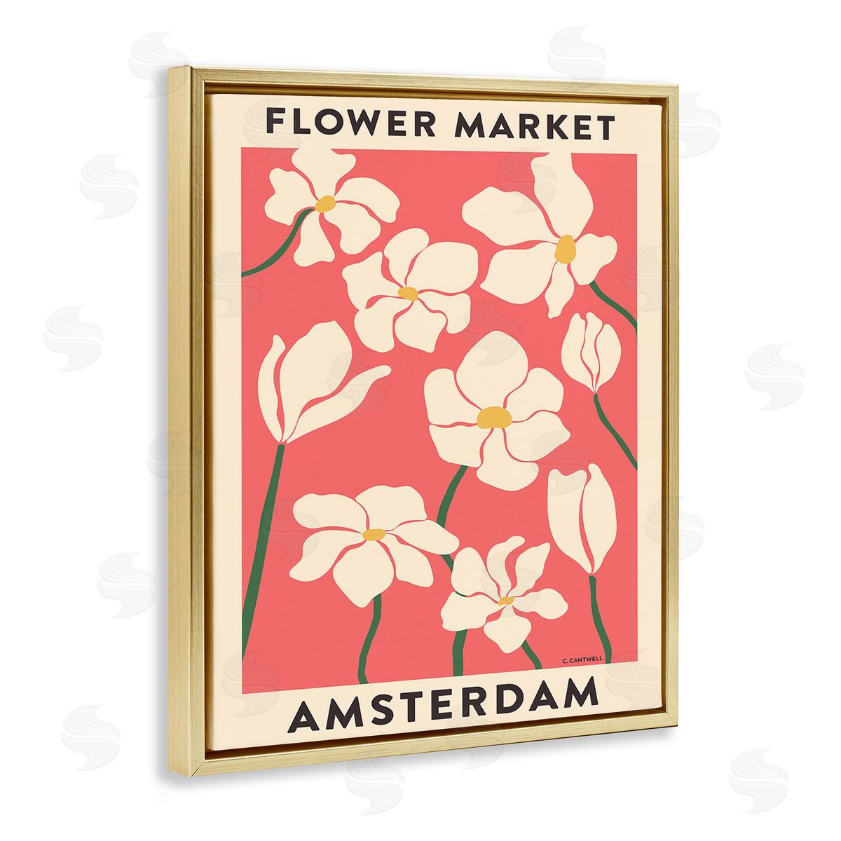 Carrie Cantwell Amsterdam Flower Market Gold Floating Frame Canvas Wall Art Print