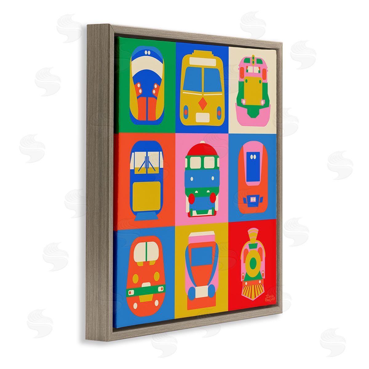 Carrie Cantwell Various Bold Vehicles Brown Floating Frame Canvas Wall Art Print