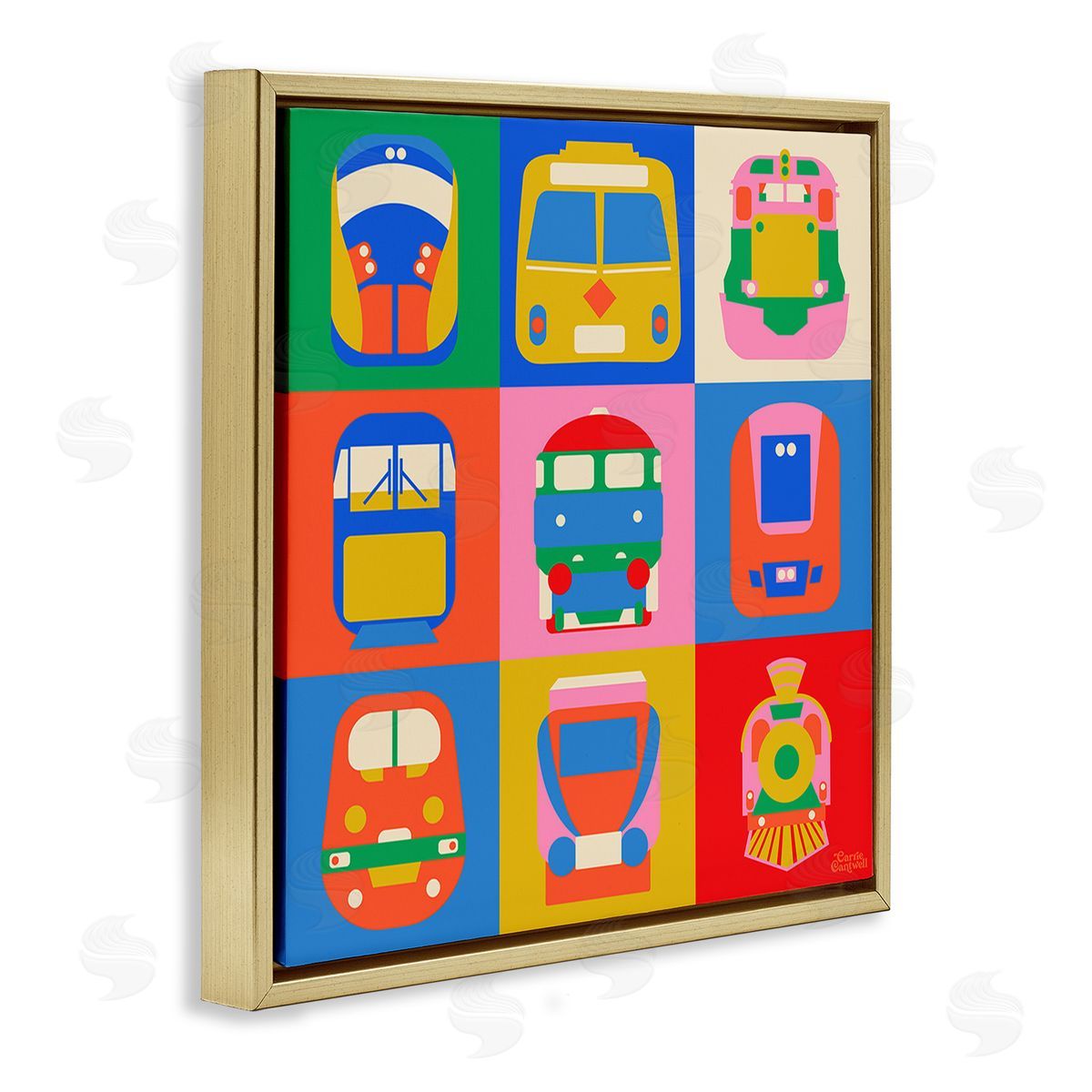 Carrie Cantwell Various Bold Vehicles Gold Floating Frame Canvas Wall Art Print