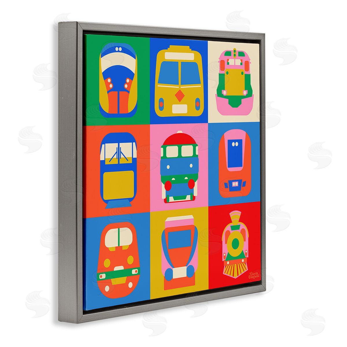 Carrie Cantwell Various Bold Vehicles Gray Floating Frame Canvas Wall Art Print