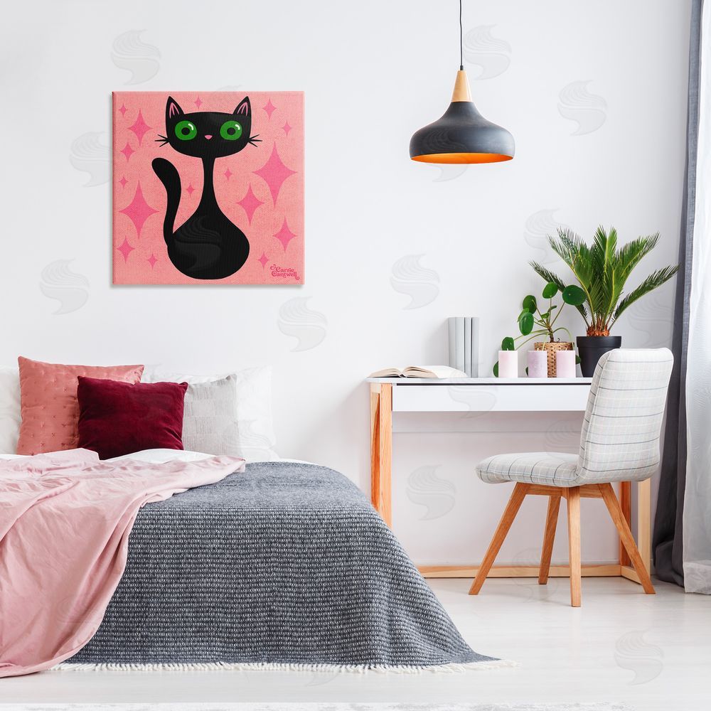 Carrie Cantwell Cat with Pink Diamonds Canvas Wall Art Print in Room