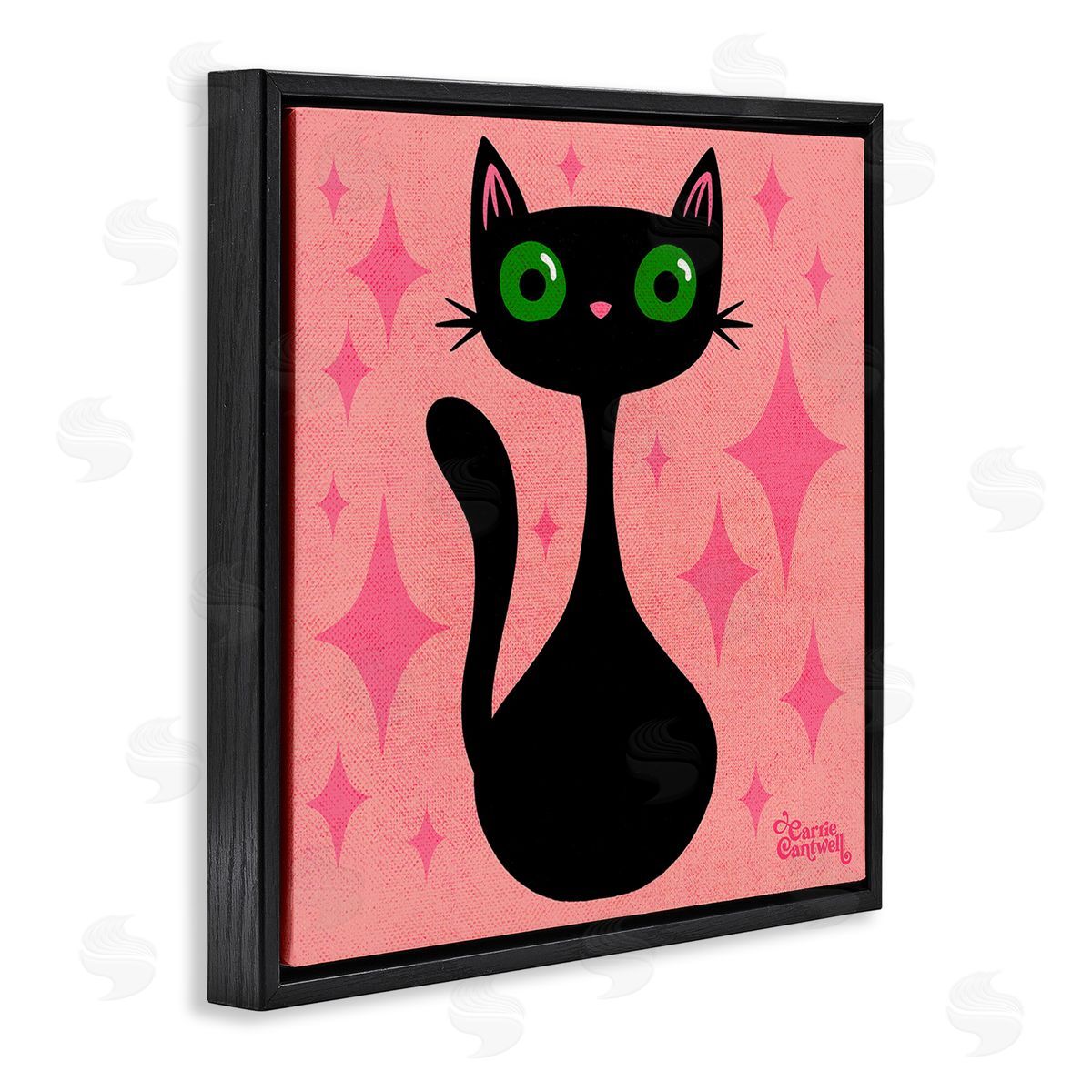 Carrie Cantwell Cat with Pink Diamonds Black Floating Frame Canvas Wall Art Print