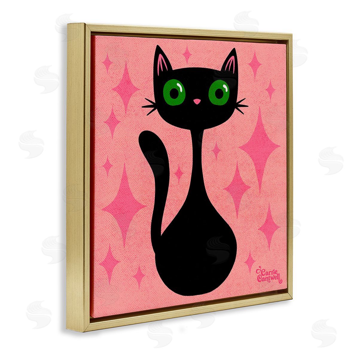 Carrie Cantwell Cat with Pink Diamonds Gold Floating Frame Canvas Wall Art Print