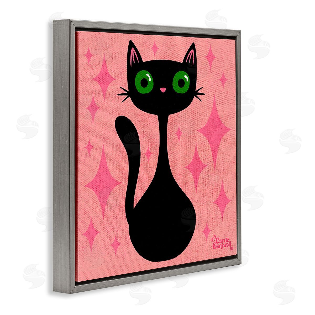 Carrie Cantwell Cat with Pink Diamonds Gray Floating Frame Canvas Wall Art Print