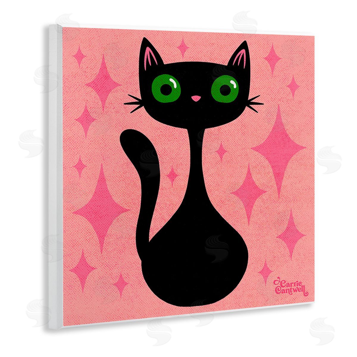 Carrie Cantwell Cat with Pink Diamonds Wooden Wall Plaque Art Print