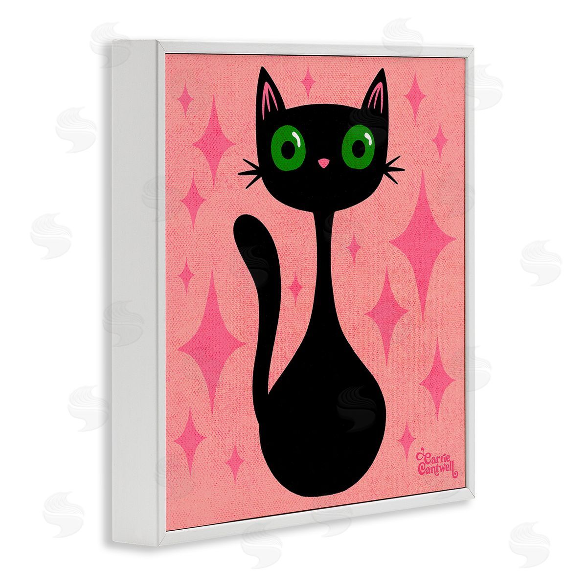 Carrie Cantwell Cat with Pink Diamonds White Framed Giclee Wall Art Print