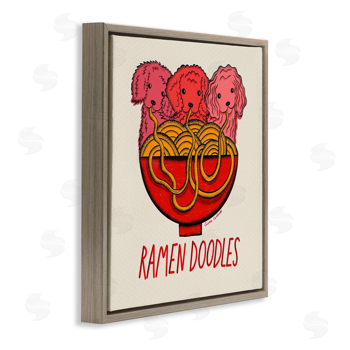 Carrie Cantwell Funny Ramen Doodles Brown Floating Frame Canvas Wall Art Print