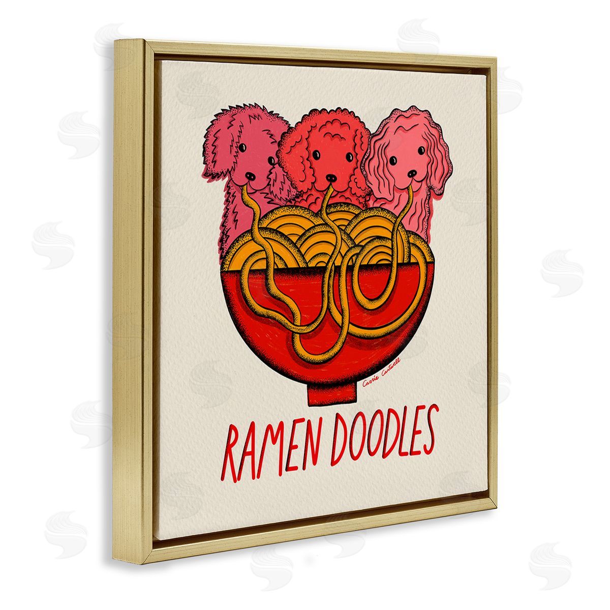 Carrie Cantwell Funny Ramen Doodles Gold Floating Frame Canvas Wall Art Print