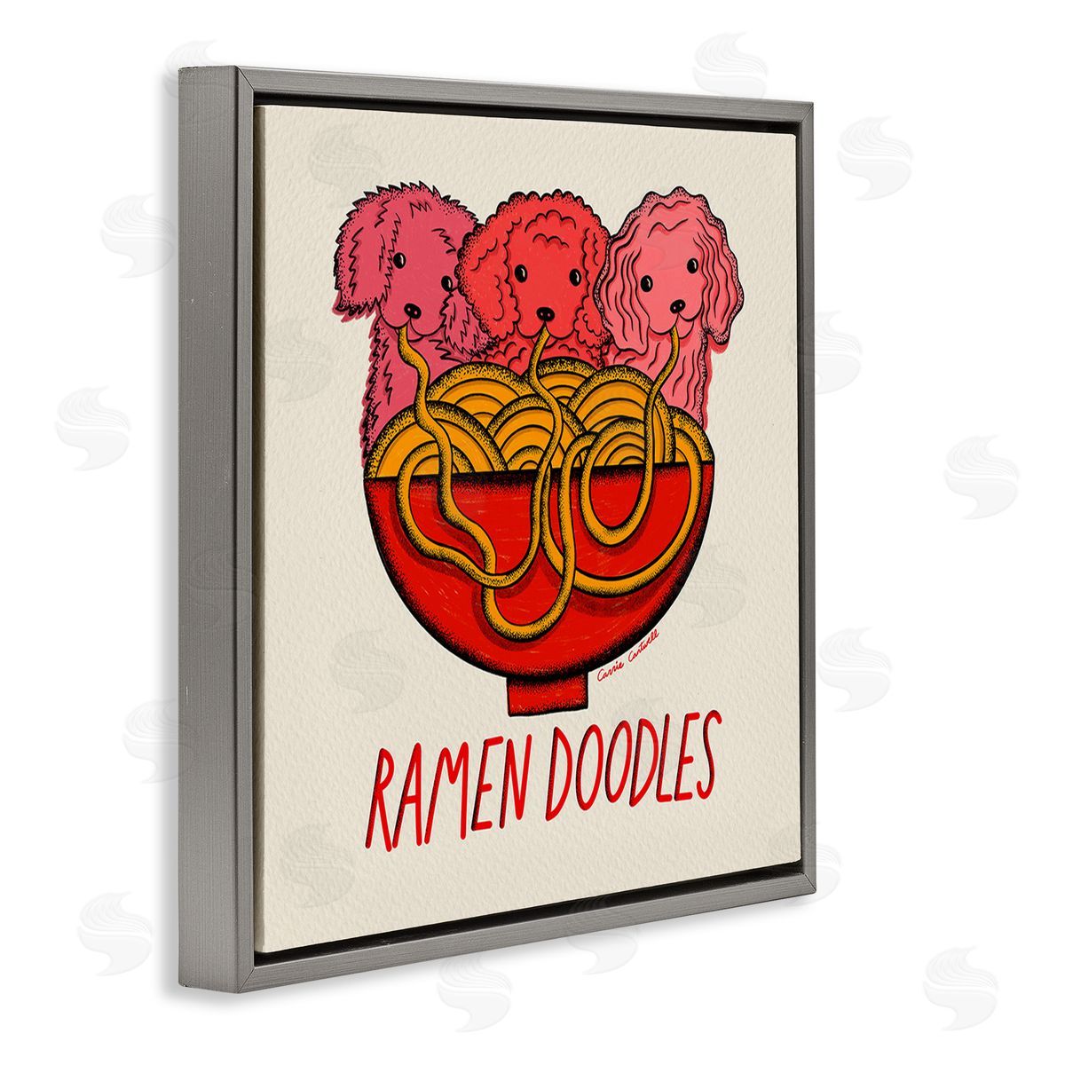 Carrie Cantwell Funny Ramen Doodles Gray Floating Frame Canvas Wall Art Print