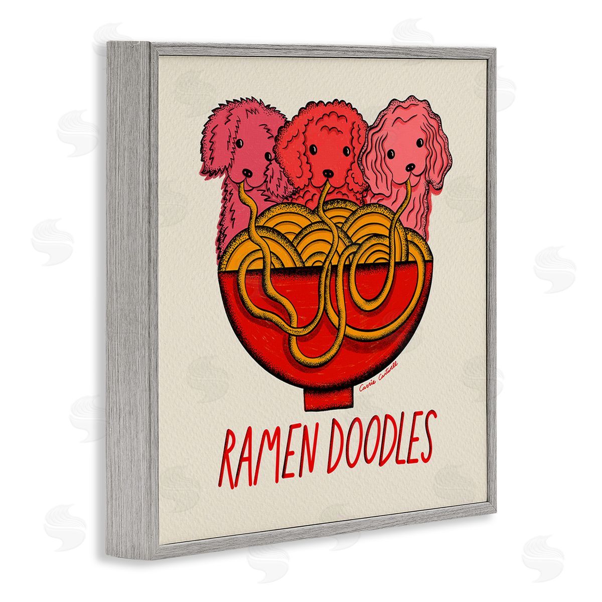 Carrie Cantwell Funny Ramen Doodles Gray Framed Giclee Wall Art Print