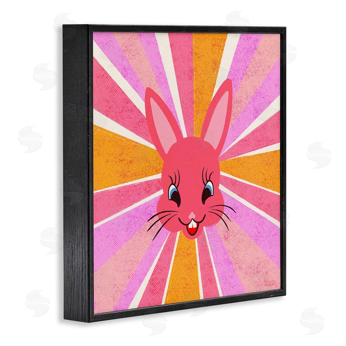 Carrie Cantwell Happy Bunny Sunburst Black Framed Giclee Wall Art Print