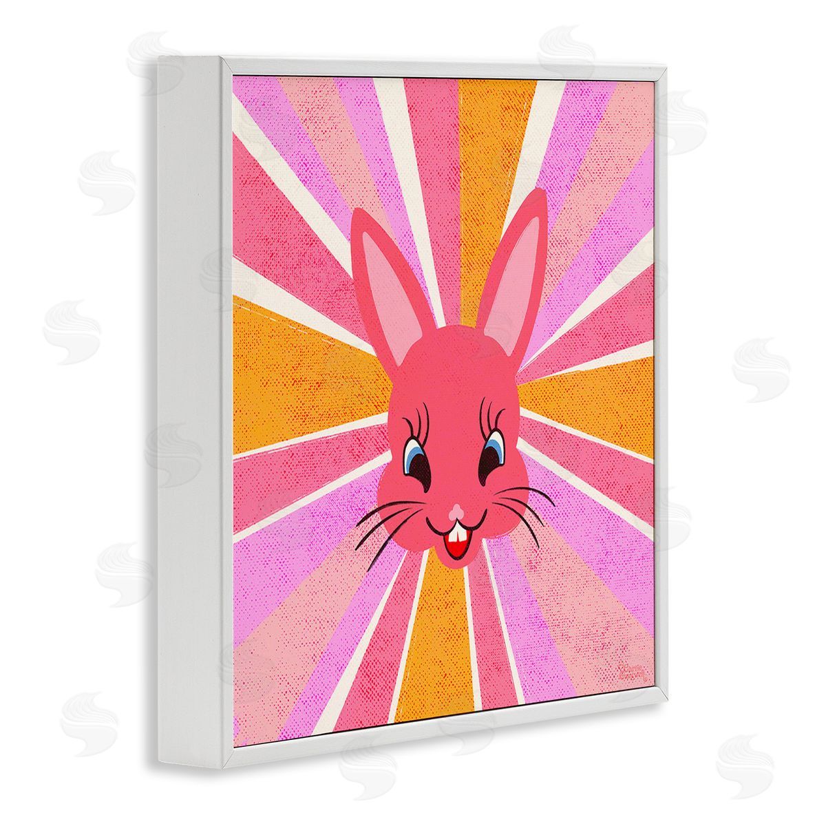 Carrie Cantwell Happy Bunny Sunburst White Framed Giclee Wall Art Print