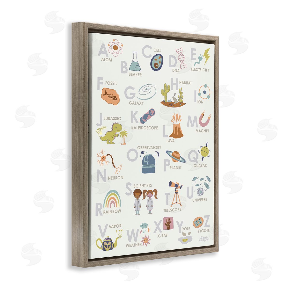 Carrie Cantwell Science Theme Alphabet Brown Floating Frame Canvas Wall Art Print