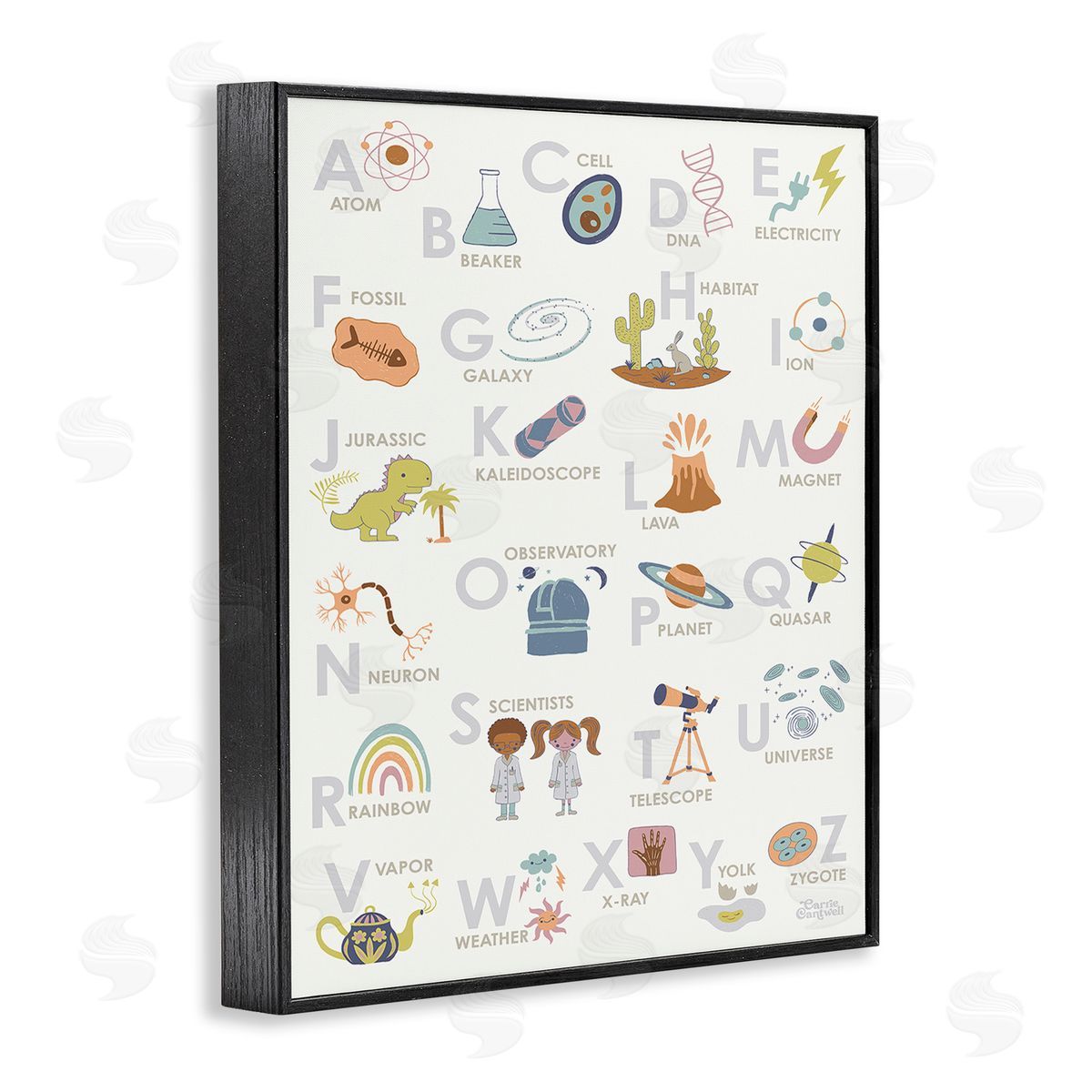 Carrie Cantwell Science Theme Alphabet Black Framed Giclee Wall Art Print