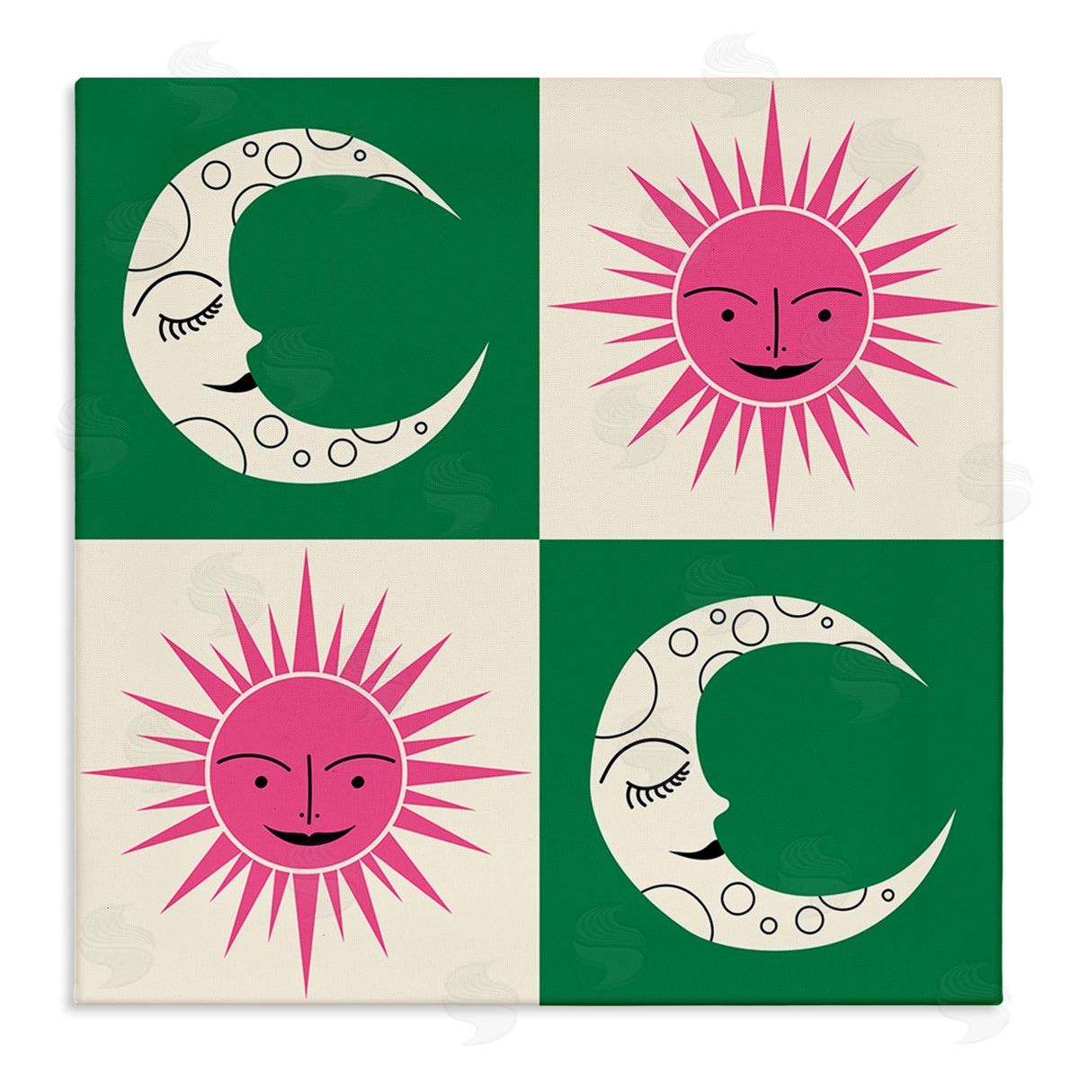 Carrie Cantwell Checkered Moon & Sun Canvas Wall Art Print