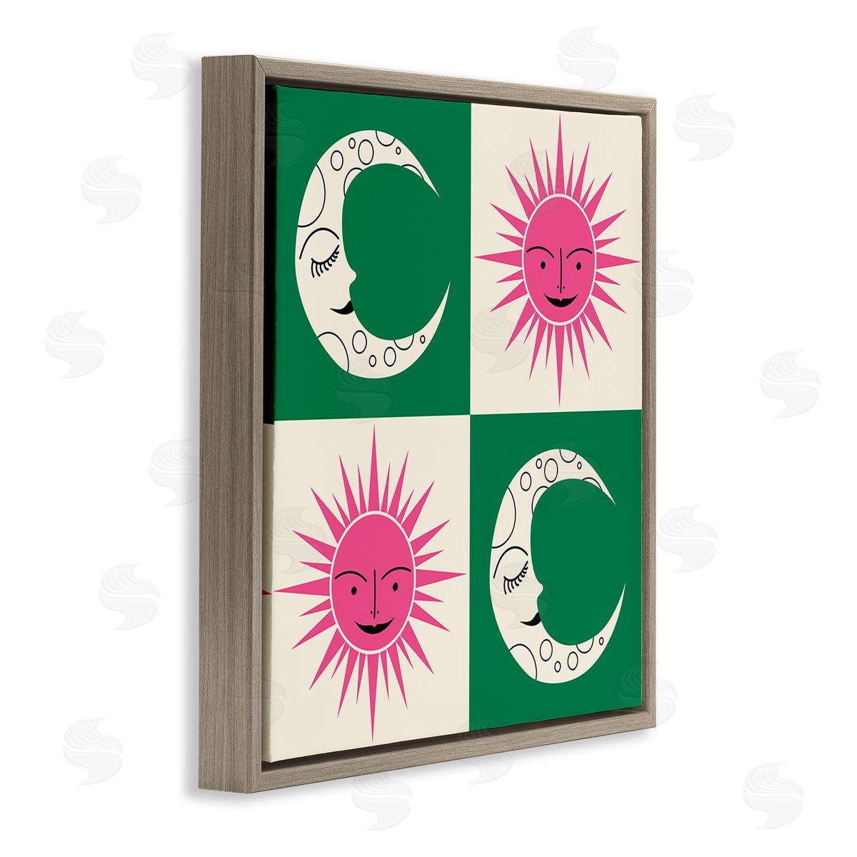 Carrie Cantwell Checkered Moon & Sun Brown Floating Frame Canvas Wall Art Print