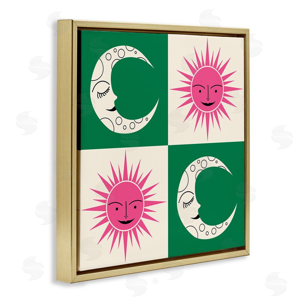 Carrie Cantwell Checkered Moon & Sun Gold Floating Frame Canvas Wall Art Print