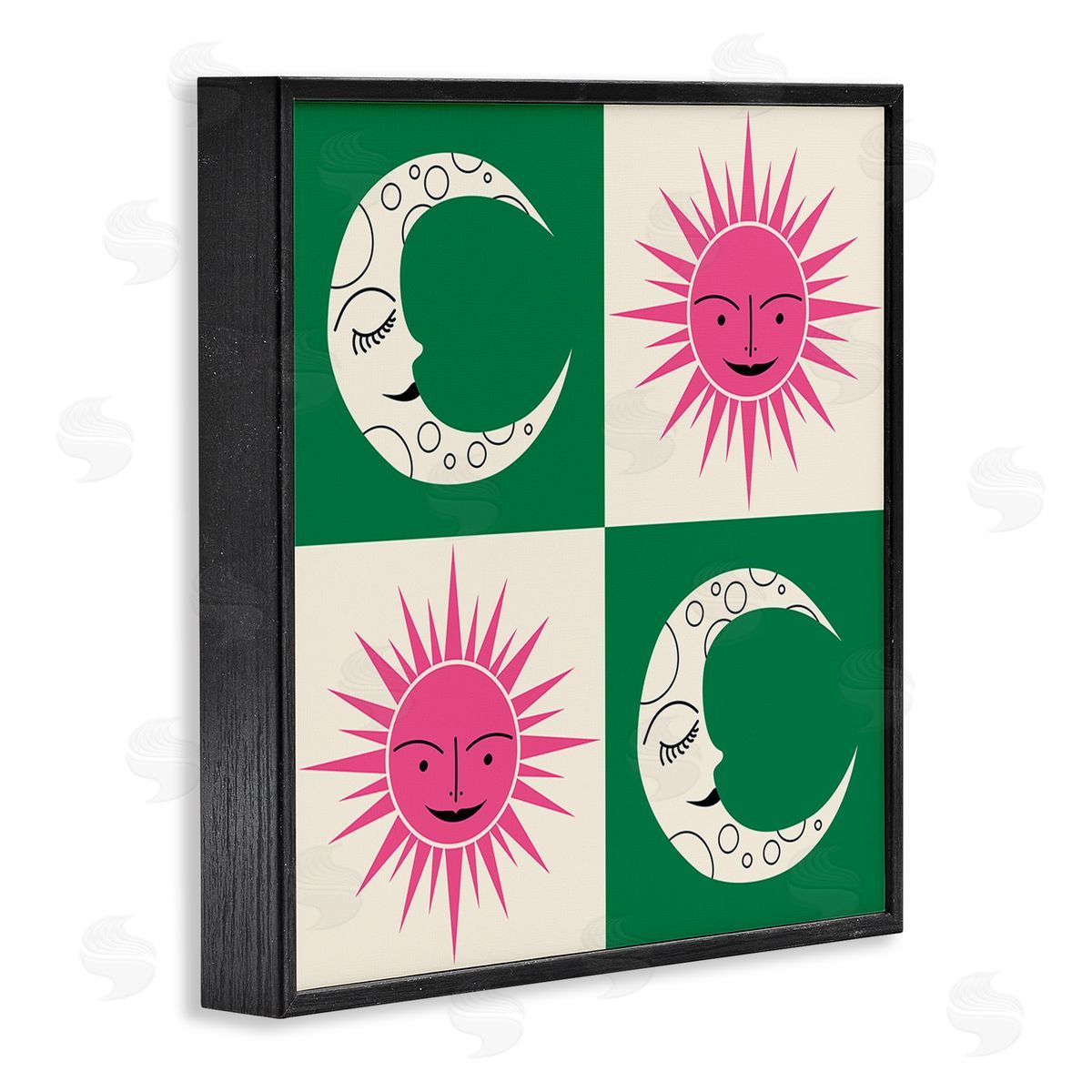 Carrie Cantwell Checkered Moon & Sun Black Framed Giclee Wall Art Print