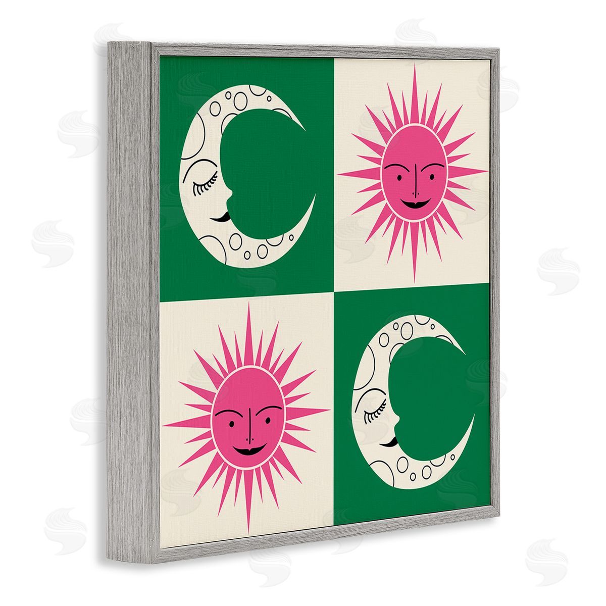 Carrie Cantwell Checkered Moon & Sun Gray Framed Giclee Wall Art Print