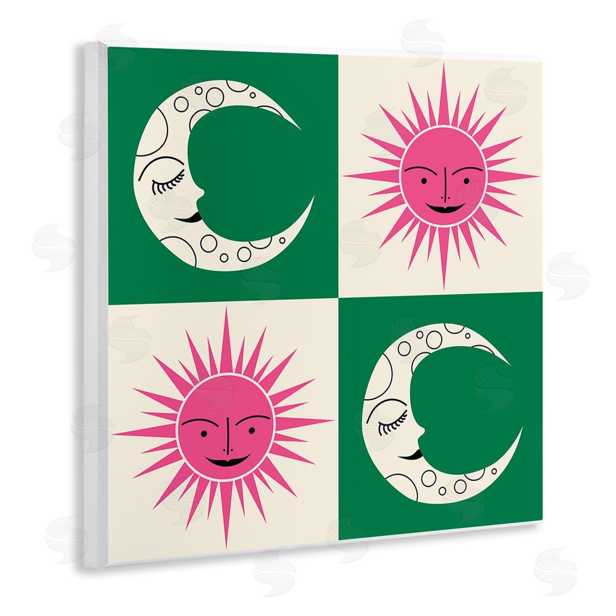 Carrie Cantwell Checkered Moon & Sun Wooden Wall Plaque Art Print