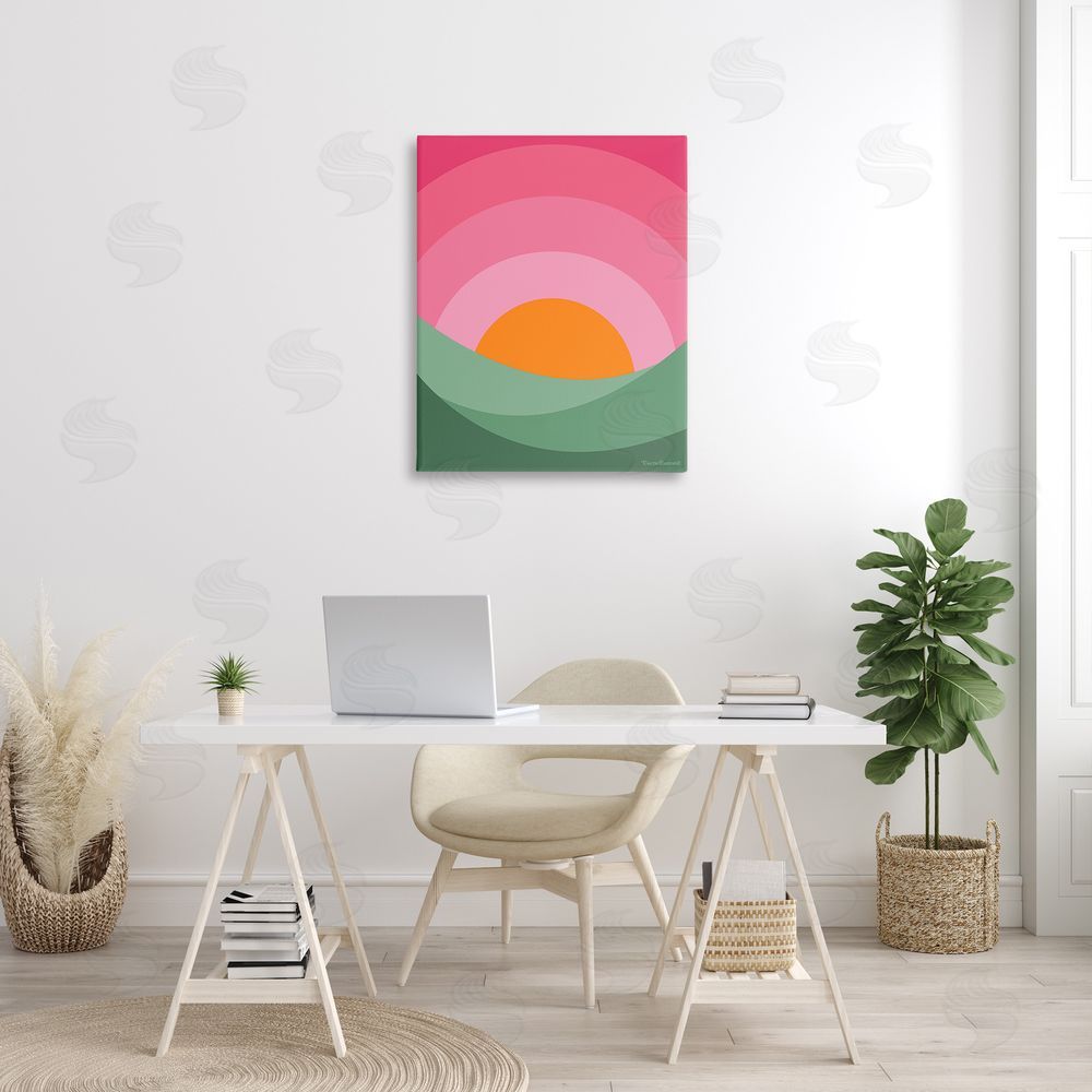 Carrie Cantwell Green & Pink Landscape Canvas Wall Art Print in Room