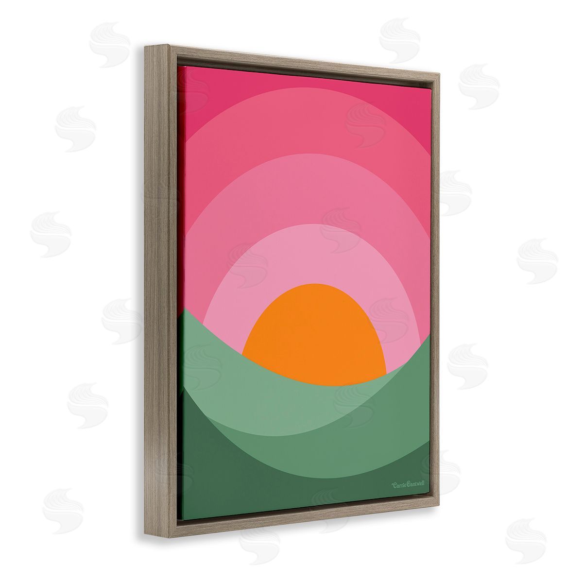 Carrie Cantwell Green & Pink Landscape Brown Floating Frame Canvas Wall Art Print