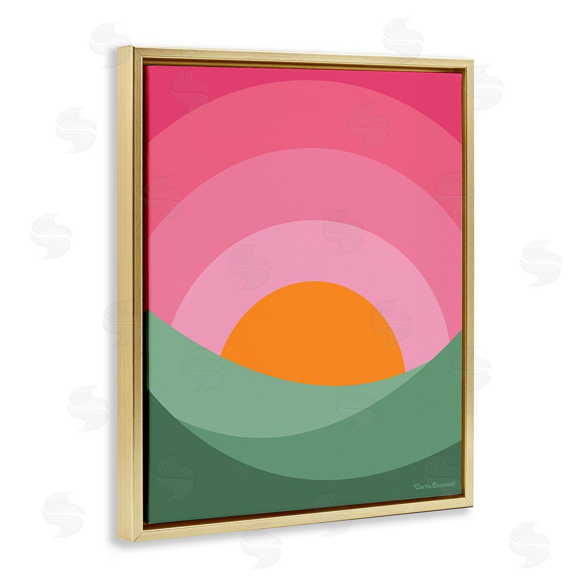 Carrie Cantwell Green & Pink Landscape Gold Floating Frame Canvas Wall Art Print
