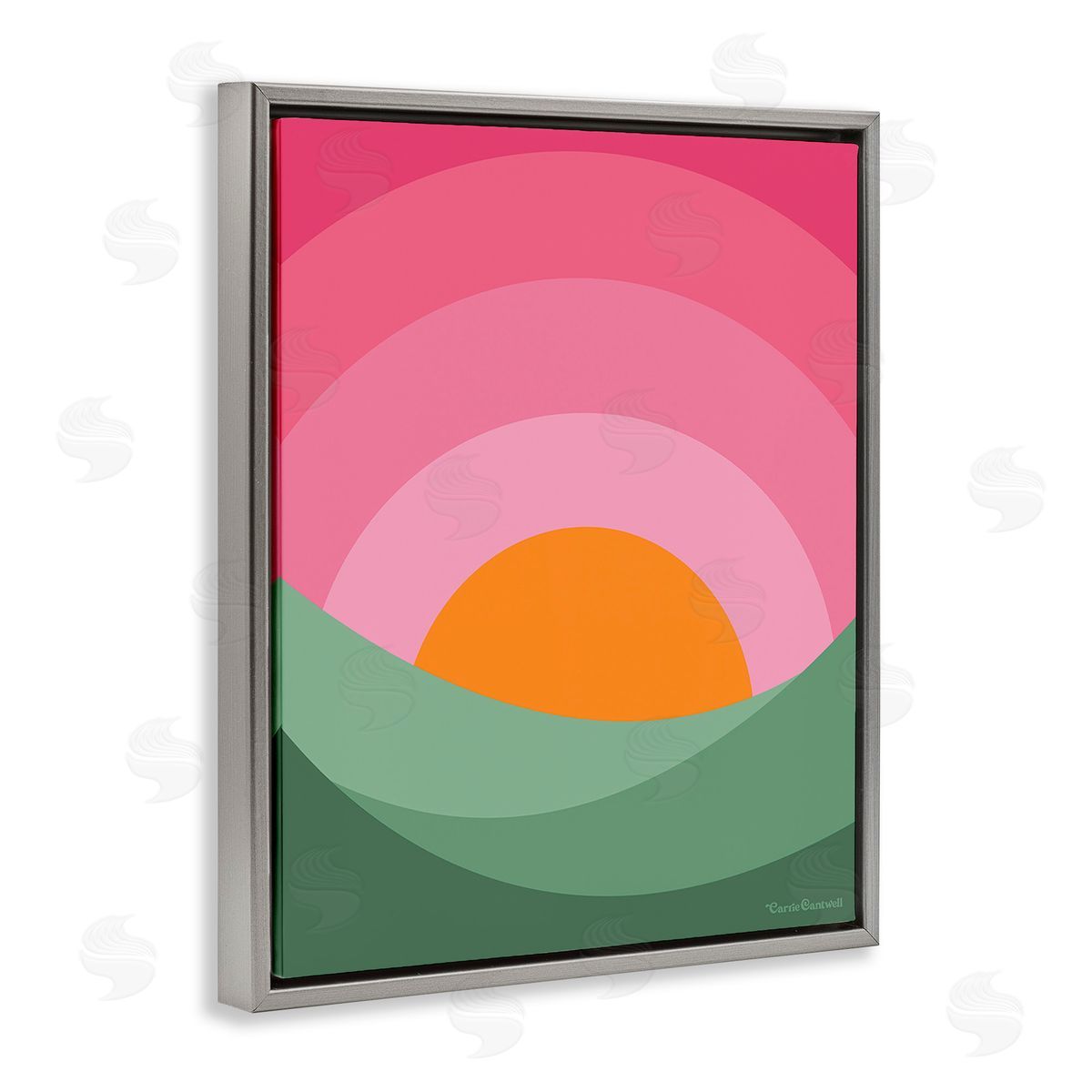 Carrie Cantwell Green & Pink Landscape Gray Floating Frame Canvas Wall Art Print