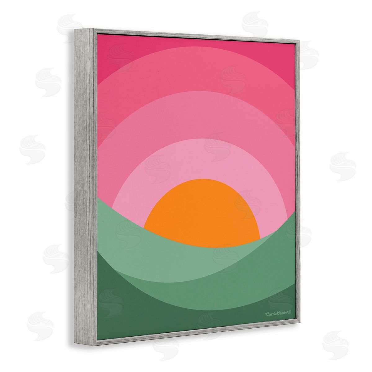 Carrie Cantwell Green & Pink Landscape Gray Framed Giclee Wall Art Print