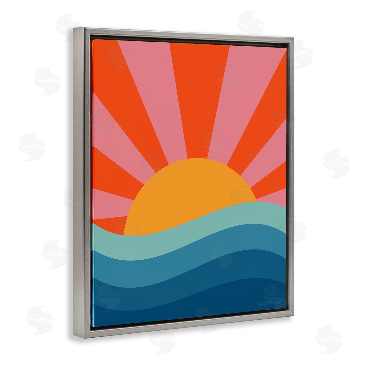 Carrie Cantwell Sun Rays on Sea Gray Floating Frame Canvas Wall Art Print